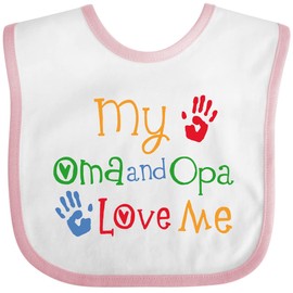 inktastic Oma and Opa Love Me Grandchild Baby Bib White and Pink 26a2d