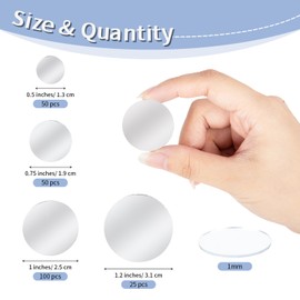 225 Pieces Small Circle Craft Mirror, Mini Mosaic Mirror Tiles Round Decorative Glass Mirror for DIY Crafts, 0.5 Inch, 0.75 Inch, 1 Inch, 1.2 Inch