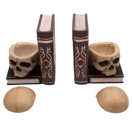 Gothic Skull Bookends and Trinket Box Set, Medieval Decorative Bookshelf Accents, Gothic Room & Library Accessories, 7.5 Inches