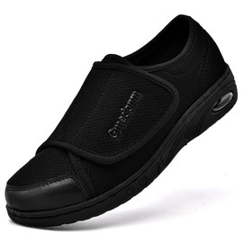 Gmedonm - Zapatos anchos para mujer con ajustable ligero para edema diabético, fascitis plantar, juanetes, artritis, pies hinchados, cojín de aire, parte inferior engorde y ensanchamiento, Negro, 6 US