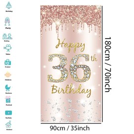 36th Birthday Decoration Women, Happy 36th Birthday Door Banner Rose Gold, 36th Birthday Fabric Sign Poster Door Decoration, 36th Birthday Background Banner Ladies, Birthday Party Welcome Sign