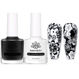 Born Pretty Born Pretty Nail Art Stamping Polish White Black Manicure Image Stamp Polish Set Print Polish Varnish 2 Bottles