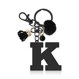 Initial Letter Keyring for Purse Backpacks Handbags Wallet Letter A-Z Keychain Initial Keychain Gifts for Girlfriend Daughter Graduation Birthday Gift Alphabet Initials Keyring with Pom Pom (Letter K)