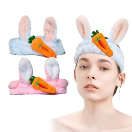 LAKJUOZ Pack of 2 Hair Bands, Make-Up Hairband, Elastic Coral Fleece Hair Bands, Cosmetic Hairband, Rabbit Ears, Hairband for Beauty, Washing, Face, Spa, Yoga