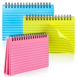 MotBach 150 Sheets Spiral Ruled Index Cards, 6 x 4 Inch, 3 Colors Spiral Bound Lined Index Cards Learning Note Cards Flash Cards with PP Cover for Memory Learning Home School Office To Do List