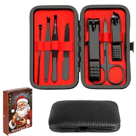 Christmas Stocking Stuffers Nail Clippers for Men Manicure Kit Nail Tweezers Professional Stainless Steel with Leather Travel Case for Boyfriend Husband College Dorm Essentials Tool Set 7 in 1 Black