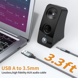 MCSPER USB to 3.5mm TRS Audio Jack Adapter, (3.3FT) Male to 3.5mm AUX Stereo Audio Cable, Nylon Braided USB to AUX Converter for PC, Laptop, Windows, Headphones