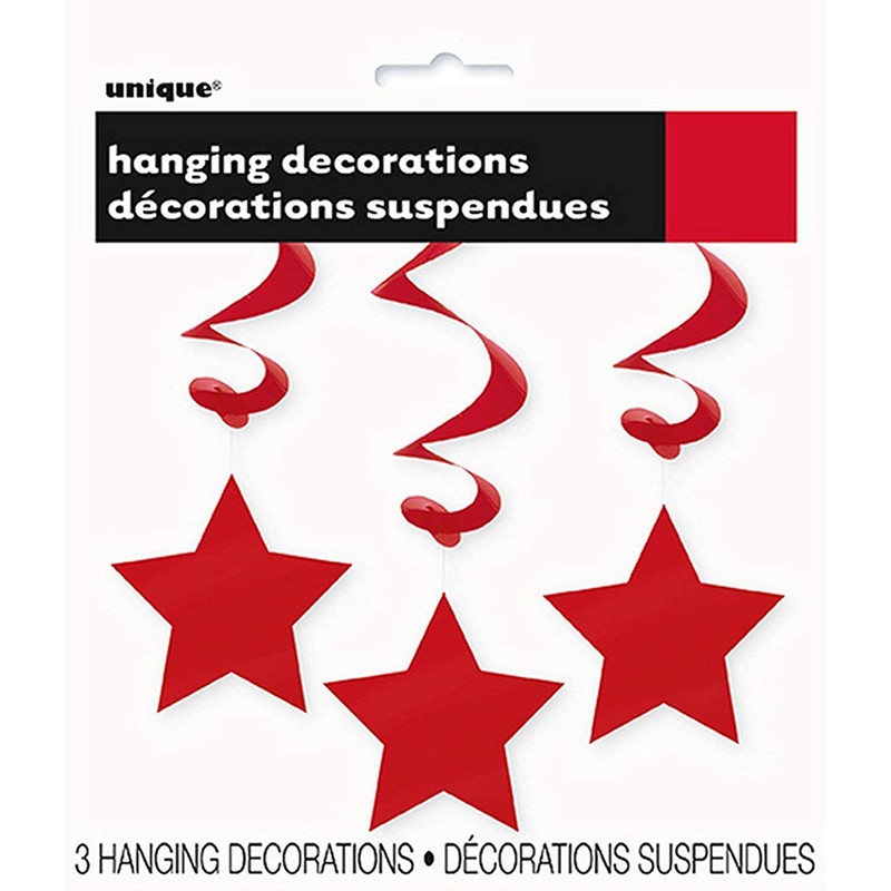26" Hanging Red Star Decorations, 3ct