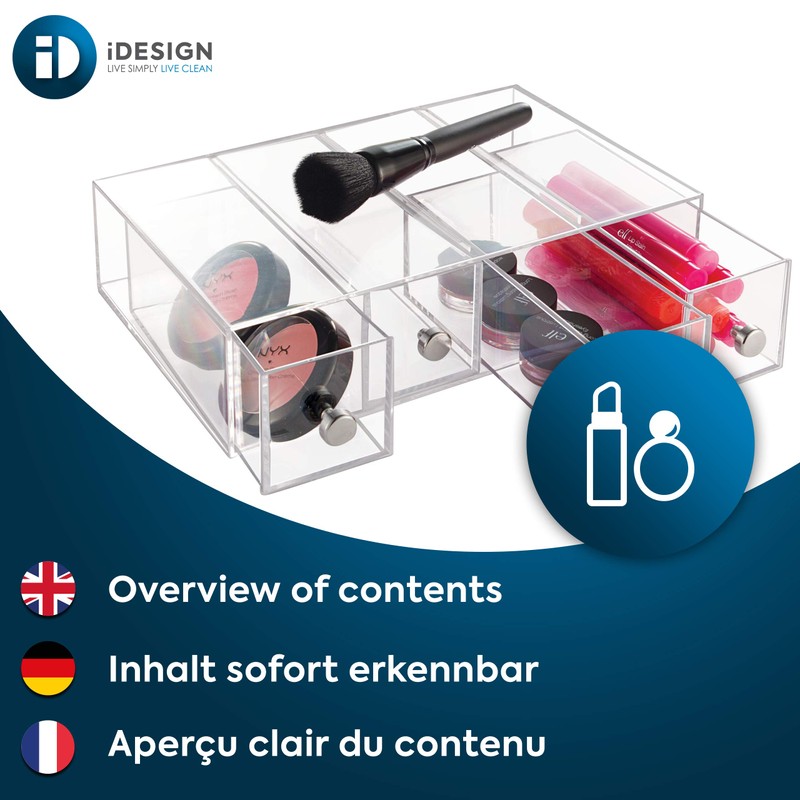 InterDesign Clarity 4 Drawer Flip Tower, Clear