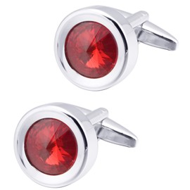 Jonwo Round Diamond Cutting Crystal Men Cufflinks With Gift Case French Cuff Shirt Unisex Cuff Link Buttons for Business Wedding Tuxedo (Red Crystal)