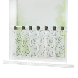 Joyswahl Celilie Bistro Net Curtain Voile with Leaves Pattern Transparent Curtains H x W 45 x 90 cm Grey Pack of 1