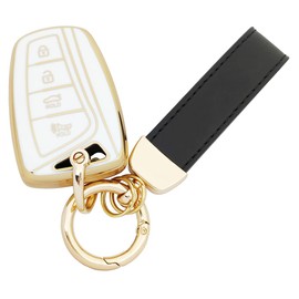 vurbemes 360 Degree Soft TPU Protector Key Fob Cover Case fit for Hyundai Santa fe Genesis G80 Equus Azera Smart Keyless Entry Key Fob (White)