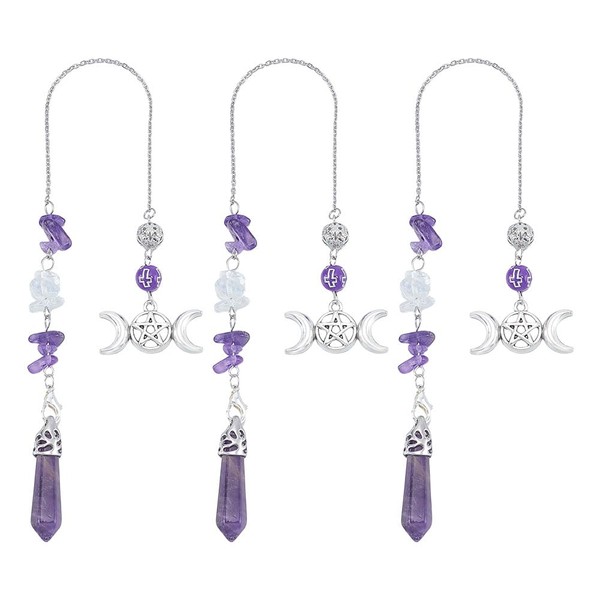 GOMAKERER 3 Pcs Reiki Pendulums, Dowsing Pendant Amethyst Divination Tools