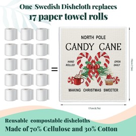 LARTSFRO Christmas Gingerbread Winter Swedish Dishcloths for Kitchen, Papaya Reusable Paper Towels, Swedish Dish Cloths for Christmas, 4 Pack Dish Towels for Kitchen, Reusable Paper Towels Washable