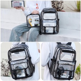 Large Clear Backpack For Women Men Girls 16 inch Laptop School Bookbag Heavy Duty PVC Transparent Backpacks for College Work Travel See Through Back Pack for Sport Events Stadium, Black