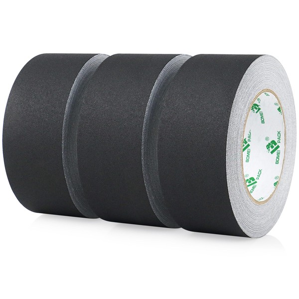 BOMEI PACK 3 rollos Cinta Gaffer Negra, 1.88 Pulgadas x