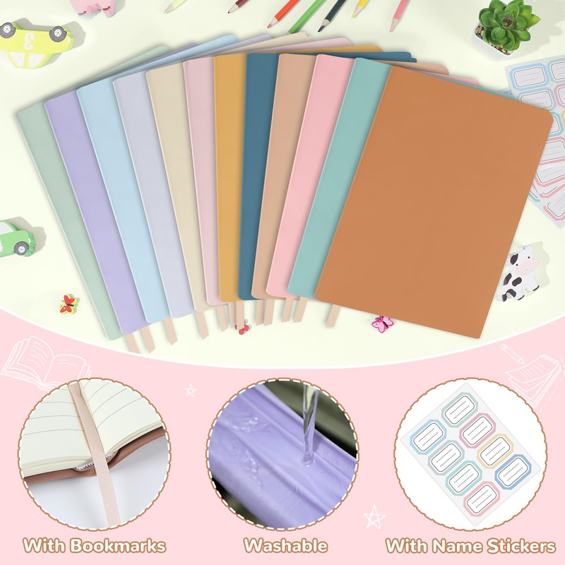 QOUBAI Jumbo Stretchable Book Covers 12PCS Reusable Fabric Book Covers