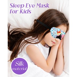 Miss Adola Kids Sleep Mask - Silk Eye Mask for Kids Cute Cartoon Cool Kawaii Soft Smooth Lightweight Boys Girls Teens Sleeping Mask with Adjustable Straps, Castle