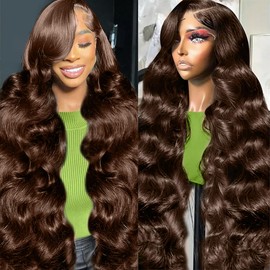 QBRVP 200 Density Body Wave 13x6 Hd Lace Front Wigs Human Hair Pre Plucked Chocolate Brown Lace Front Wig Colored Full Lace Human Hair Wigs for Black Women Brown Wig 22 Inch
