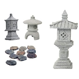 Miniature Fairy Garden Decoration Set,3 Japanese Lantern,10 Stepping Stone Mini Fairy Decor for Garden & Patio Micro Landscape Yard Bonsai Decoration
