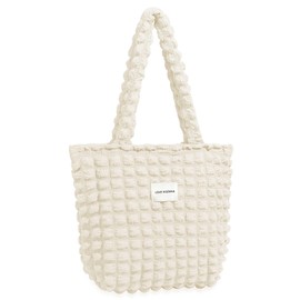 UMEX Women's Tote Bag, Popcorn Bag, Large Capacity, Mother's Bag, Shoulder Bag, A4, Men's, Eco Bag, Handbag, Plain, beige with zipper