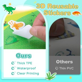 ZCOINS 4 Pack Reusable Puffy Sticker Book for Kids, Travel Airplane Activity Stickers Includes 4 Themes Dinosaurs, Animal, Vehicles, Ocean World, Education Learning Toys for Christmas Birthday Gift