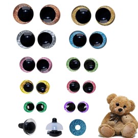 Cheerix Pack of 20 Eyes for Crochet Animals, Safety Eyes for Crochet Animals, Colourful 3D Amigurumi Eyes, 12-20 mm Safety Eyes, Button Eyes for Crochet Animals with Glittering Washers for Soft Toys