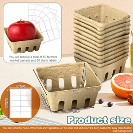 LJLGSZY LJLGSZY 50 Pack Natural Pulp Fiber Berry Baskets with Blank Label for Vegetables Strawberry Blueberry Raspberry Egg, Farmer Market Produce Basket Containers Grocery Store Supplies Fruit Stand Supplies