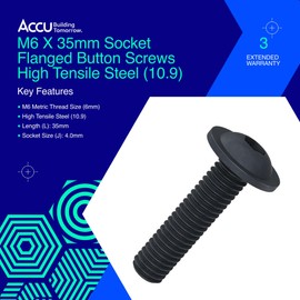 Accu - M6 x 35mm Socket Flanged Button Screws - High Tensile Steel (10.9) (Pack of 50)