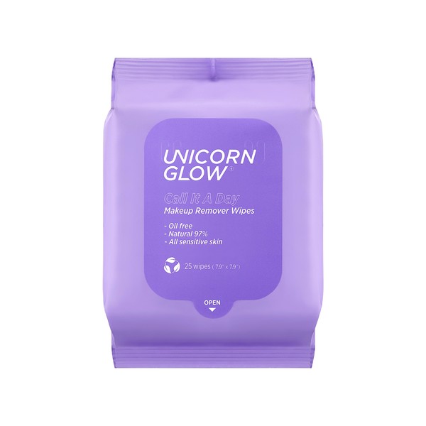 Unicorn Glow Makeup Remover Cleansing Face Wipes - 1 EA [25 count] XL Oversize Daily Cleansing Facial Towelettes to Remove Makeup, Micellar Water, Charcoal, Aloe Extract and Vitamin E, Alcohol Free, Paraben Free - CALL IT A DAY (1 EA)