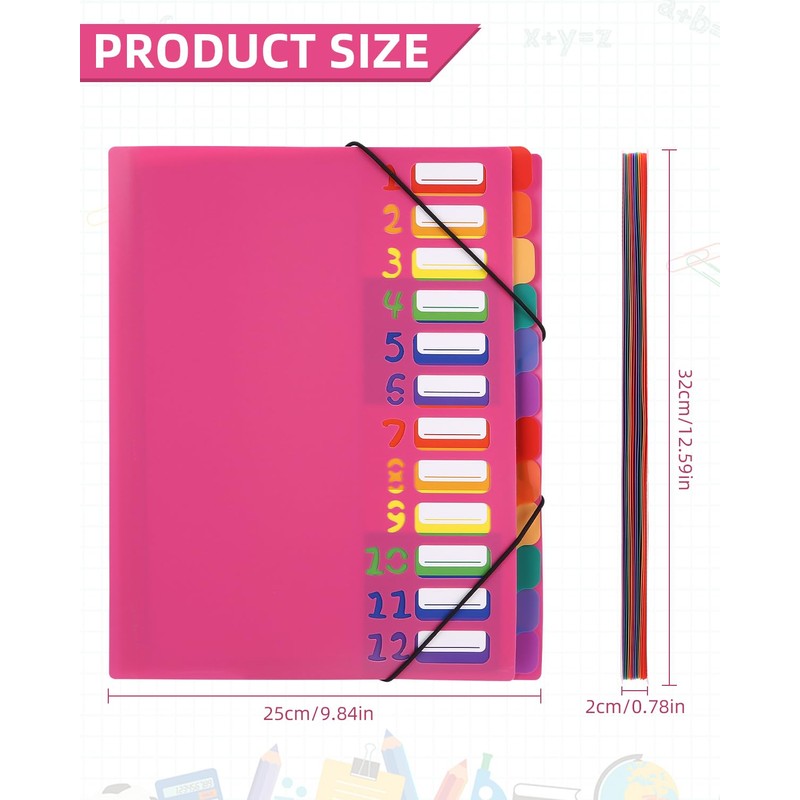 Document Folder A4, Portable Expanding Folder with 12 Compartments, with