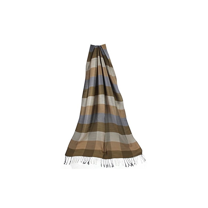 Rotfuchs Woven Scarf Checked Fashionable Brown Beige 100% Polyester R-139,
