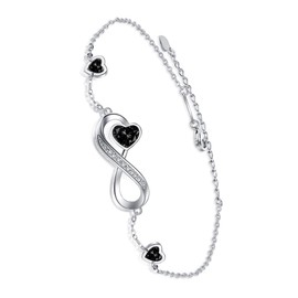S925 Infinity Bracelets for Women, Sterling Silver Jewelry of Wrist Bracelet in Classic Design,Gift for Mother Wife Girlfriend (Black)