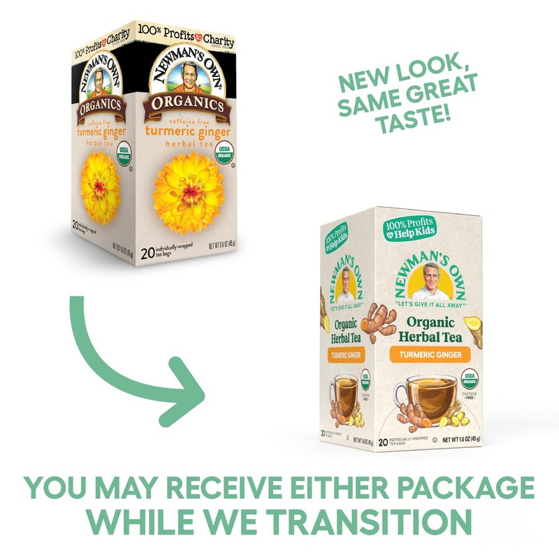 Newman ’s Own Organic Turmeric Ginger Herbal Tea Caffeine-Free May