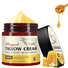 Rindertalg für Haut, Beef Tallow Creme 120g, Bio Beef Tallow Skincare, Tallow und Honigcreme Natürliche Tallow Face Moisturizer für Gesicht und Körper, Unparfümierte, Schnell Einziehende