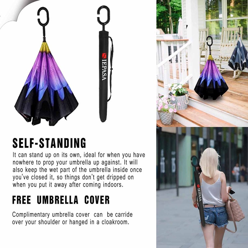 SIEPASA Spar. Saa Double Layer Inverted Umbrella with C-Shaped Handle,