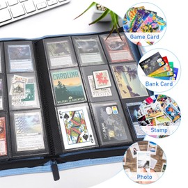 Lictin Trading Cards Album - 504 Side Loading Pocket with Leather Zipper, Card Binder Album Folder Card Collection Binder 28 Pages,18 Pockets Each Page(Blue)