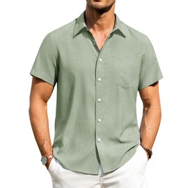 Alimens & Gentle Mens Linen Shirts Short Sleeve Button Down Shirts Wrinkle Free Casual Vacation Beach Summer Tops,Mint Green,L
