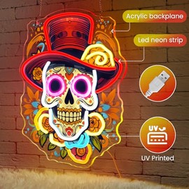 Sneignon Dia De Los Muertos Decorations,Letrero de neón de calavera de