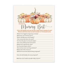 Pumpkin Baby Shower Games Mommy Best Fall Gender Reveal Party Activities Boy or Girl - Rustic 5x7 Cards, 25 Guest Pack