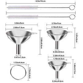 zukent 3Pcs Funnel Set Stainless Steel Funnels Kitchen Strainer Funnel with brush and Ring Strainer Funnel Filter Set for Transferring Liquid, Fluid, Cooking Oil, Jam, Powder - 3Size (1.8+2.2+3 in)