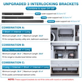 IRONWALLS 2PCS Undermount Sink Support Brackets, 24"-59" Adjustable Sink Support Undermount Kit, Heavy Duty Stainless Steel Sink Support Bars Rack, Under Mounting Sink Brackets for Kitchen, Bathroom