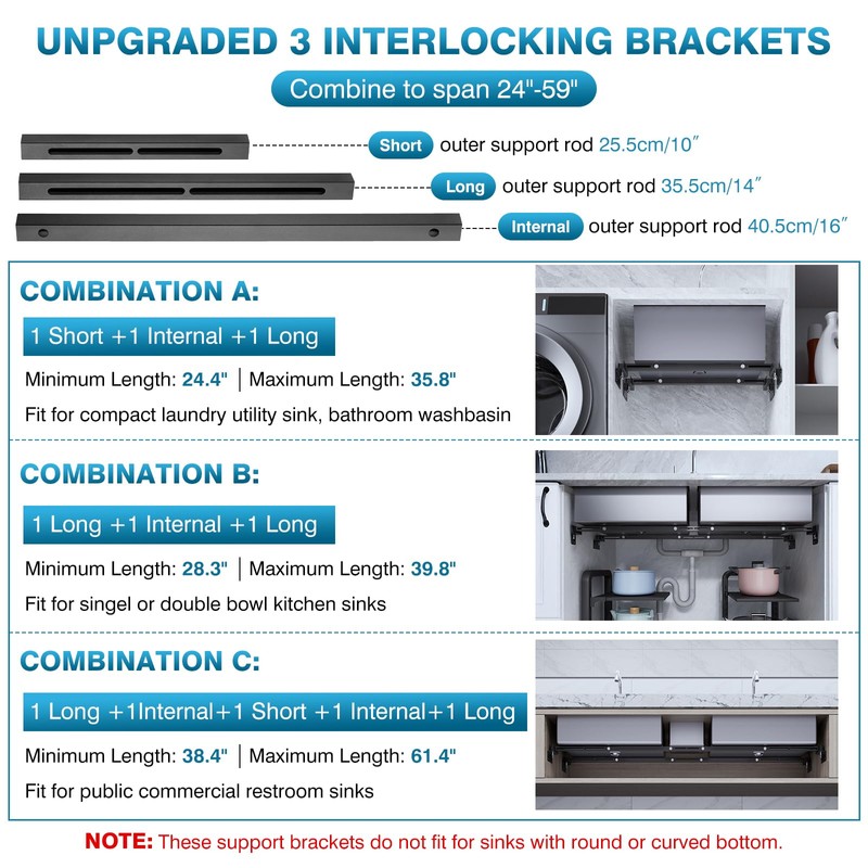 IRONWALLS 2PCS Undermount Sink Support Brackets, 24"-59" Adjustable Sink Support