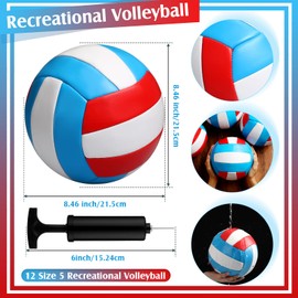 Vinsot 12 Pieces Size 5 Recreational Volleyballs with Air Pump Regulation Soft Volleyball Balls for Outdoor or Indoor Play, Waterproof, Sky Blue, White, Red
