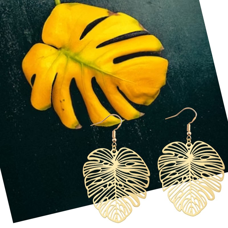 CENWA Monstera Gold Leaf Dangle Earrings (Leaf - Earrings CA)