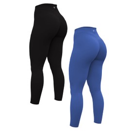 TomTiger High Waist Flare Yoga Pants for Women Bootcut Workout Stretch Tummy Control Leggings (Black/Classic-Blue,M)