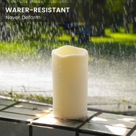 Waterproof Flameless Remote Control Candles 2PACK(D3''*H5.5'')Battery Operated Flickering LED Pillar Candle,plastic with 10-Key 24Hours Timer for Outdoor/Indoor Party Garden Lanterns Porch Ivory