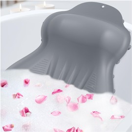 Bath Pillow Bathtub Pillow, Silicone Bath Pillows for Tub Head Neck and Back Support, Bath Tub Pillow with Press Inflatable Airbag and Non-Slip Strong Suction Cups, Relaxing Bath Accessories, Gray