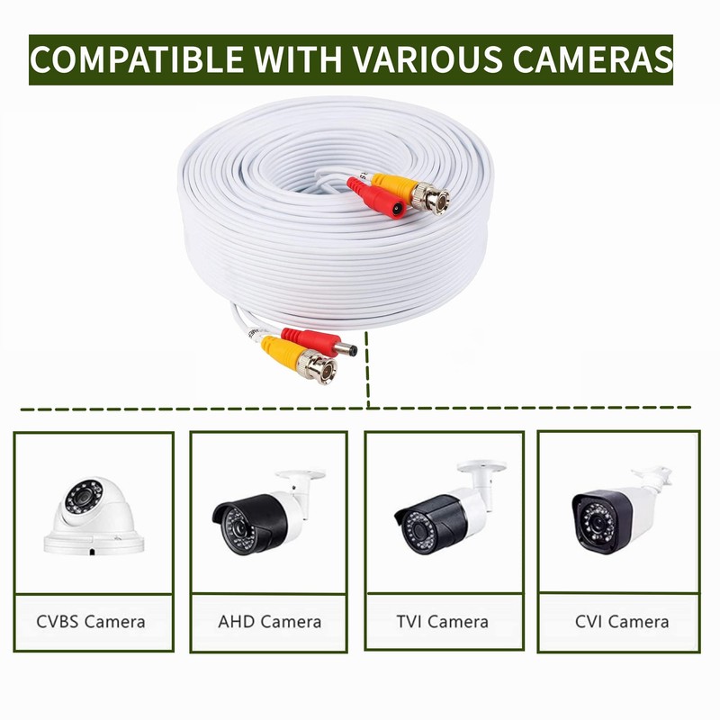 FITE ON 65ft White BNC Extension Cable Cord Lead Compatible