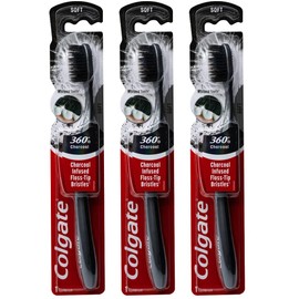 Colgate 360 Charcoal Infused Toothbrush, Floss-Tip Bristles, Soft (Colors Vary) - Pack of 3